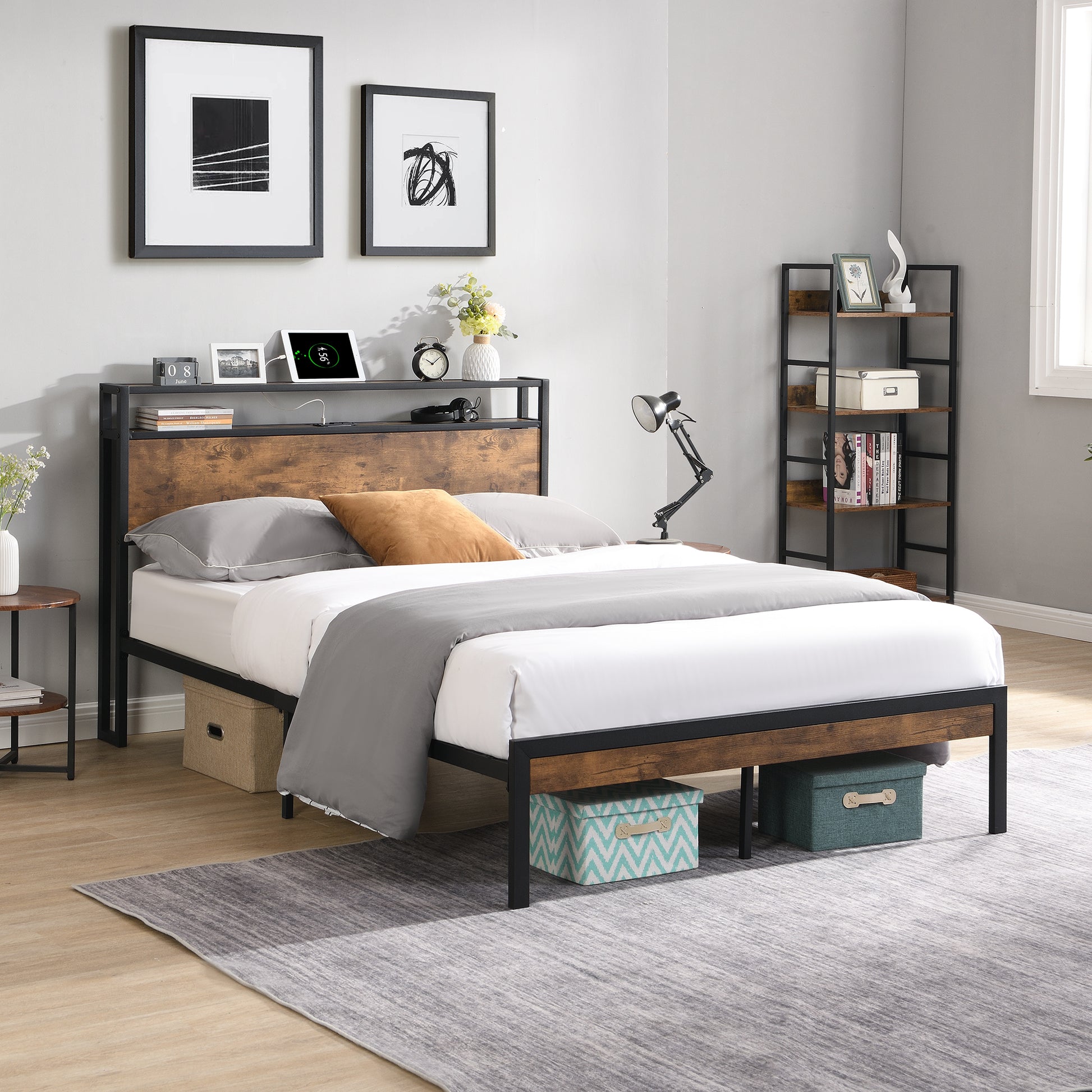 Queen Size Metal Platform Bed Frame - Black, No Box Spring Needed