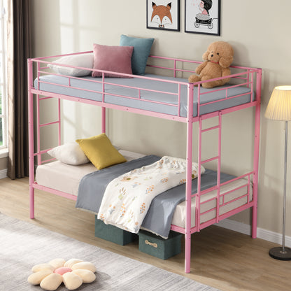 Twin Over Twin Bunk Bed - Pink Metal Frame for Bedroom