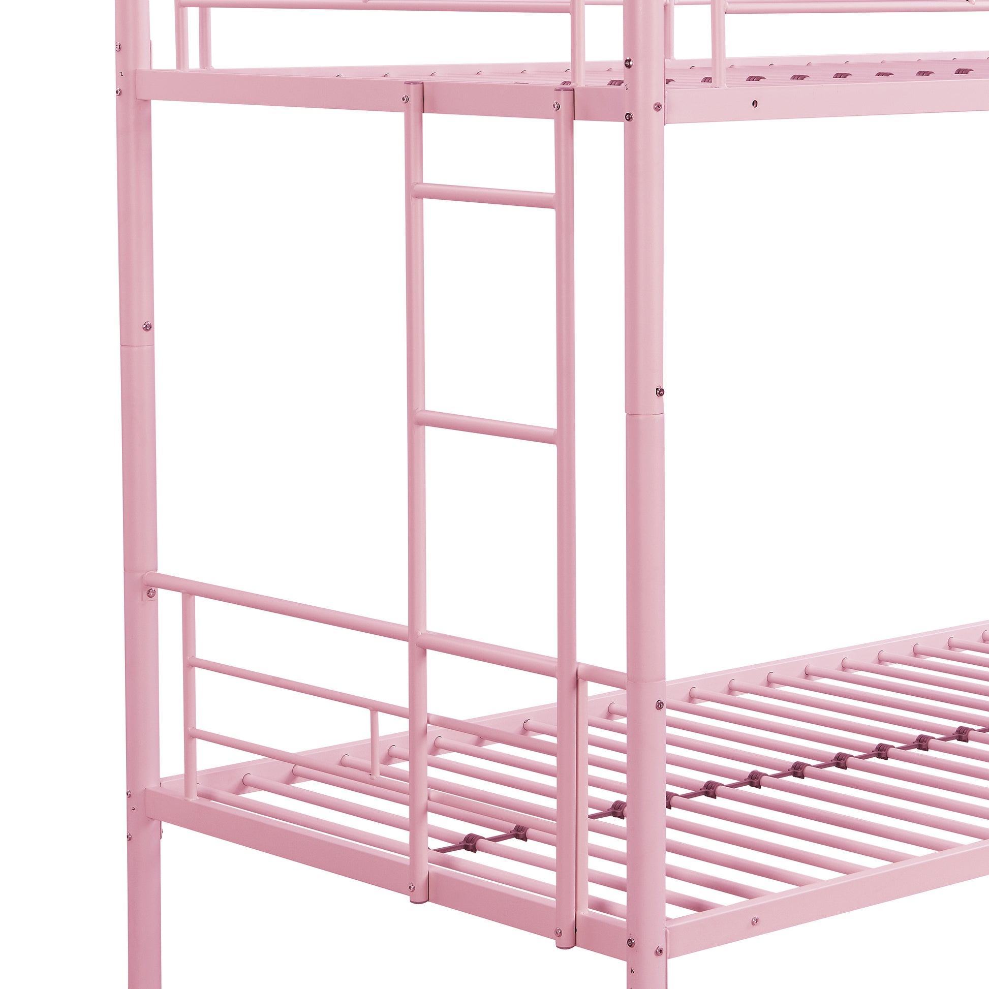 Twin Over Twin Bunk Bed - Pink Metal Frame for Bedroom