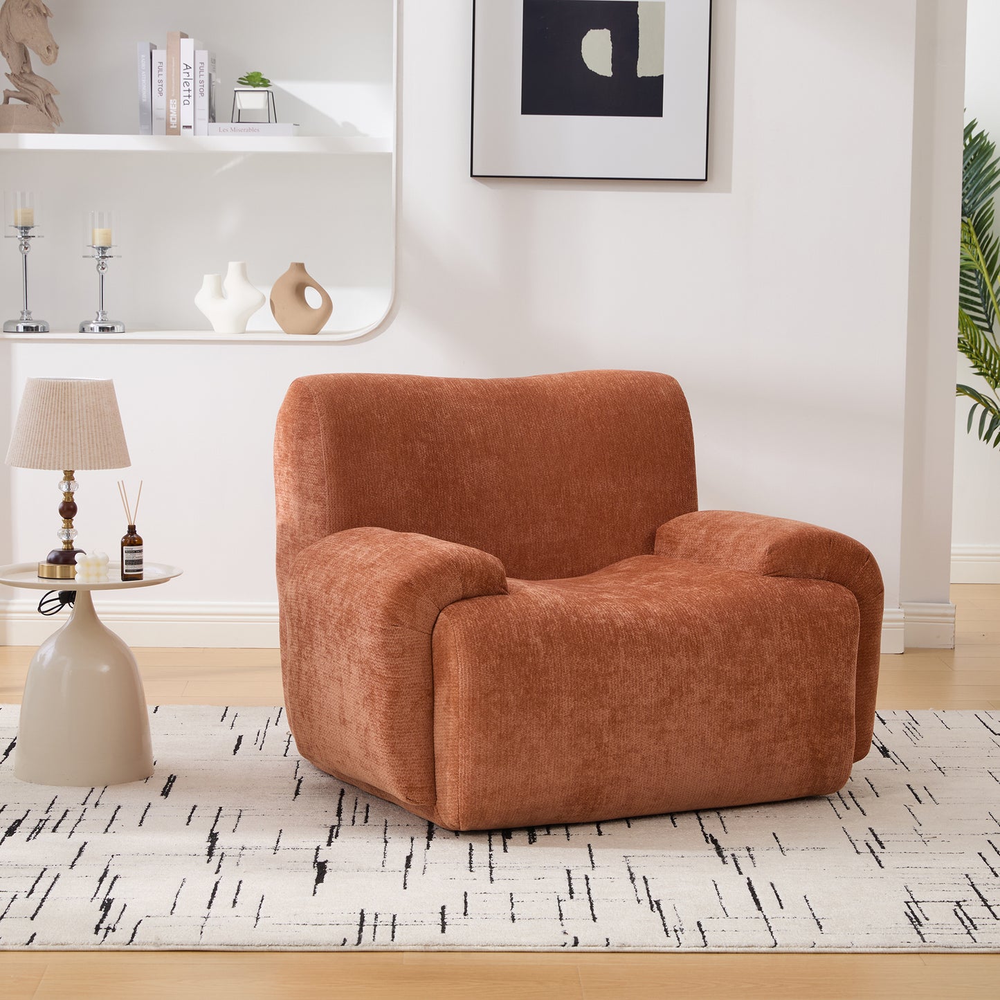 42" Wide Modern Upholstered Oversized Accent Chair, Boneless Single Sofa Chair, Chenille Armchair Comfy Reading Lounge Chair with Deep Seats for Living Room Bedroom Apartment, Dorms, Orange