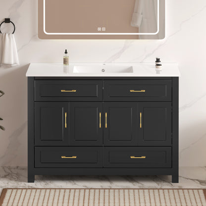 48" Black Bathroom Vanity with Resin sink Combo, Abundant Storage Cabinet -4 Soft close doors and 4 drawers