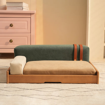 Modern Wooden Pet Bed for Cats & Dogs – Oak Veneer, Scratch-Resistant Fabric, Removable Cushion