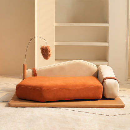 Wooden Pet Bed for Cats & Dogs – Oak Veneer, Multi-layer Wood Frame, Scratch-Resistant Fabric, High-Resilience Foam, Hanging Toy – Medium to Large Breeds