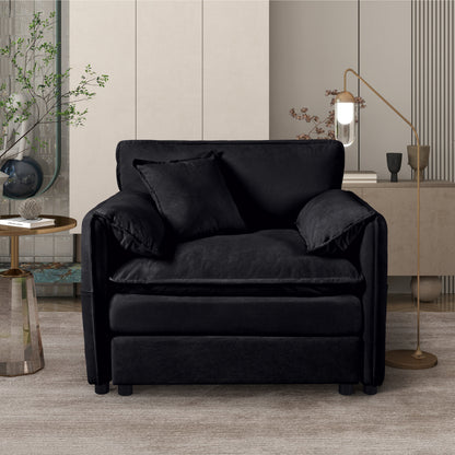(Old:W3163P269209) Oversized 41.73" Chenille Armchair with 1 Toss Pillow, Modern Modular Reading Chair for Living Room or Bedroom, Deep-Seat DIY Sectional Sofa,Chenille,Black