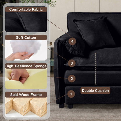 Black Chenille Sofa - 75" Modern Loveseat for Living Room