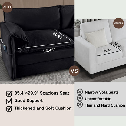 Black Chenille Sofa - 75" Modern Loveseat for Living Room
