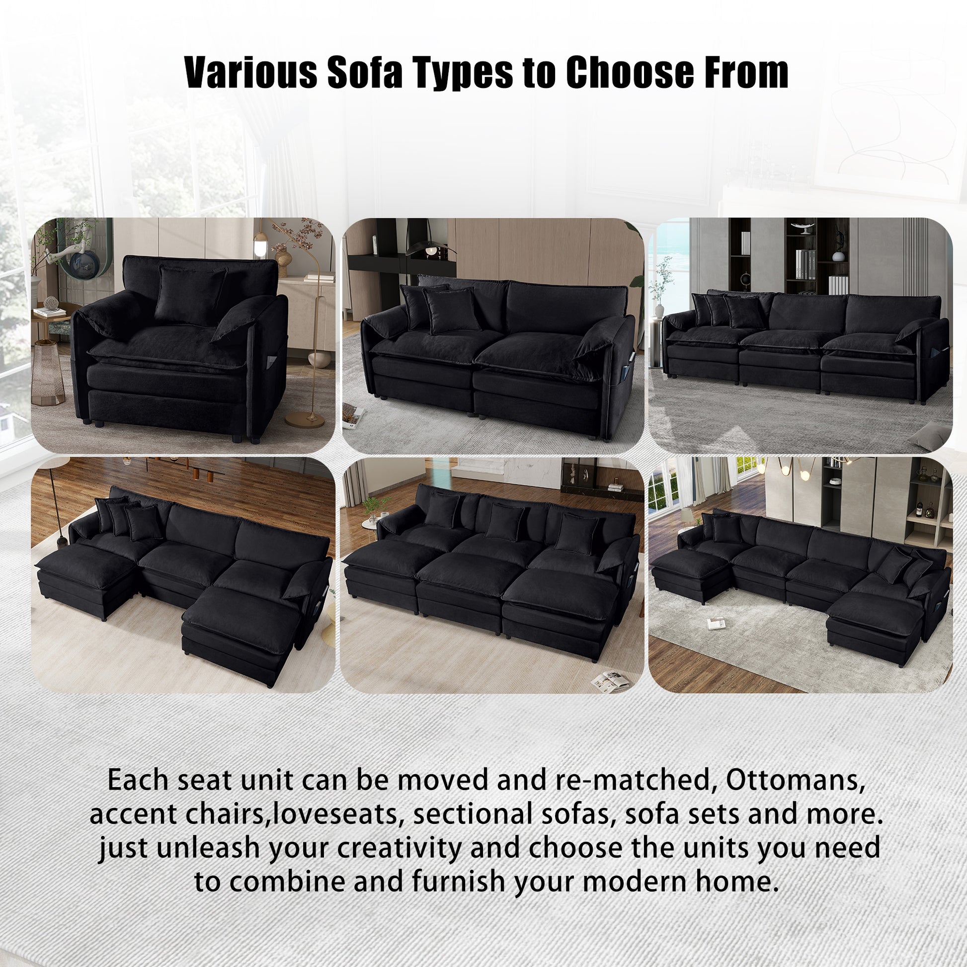 Black Chenille Sofa - 75" Modern Loveseat for Living Room