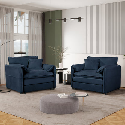 (Old:W3163S00008) Oversized Chenille Oversized Accent Chair Set of 2, Comfy Single Sofa Chair with Large Seat , Modern Armchair Reading Chairs for Bedroom, Living Room,Chenille,Blue