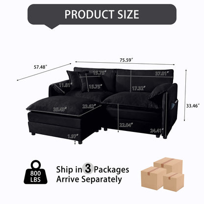 Black Chenille Sectional Sofa - Modern Comfort & Modular Design for Living Room