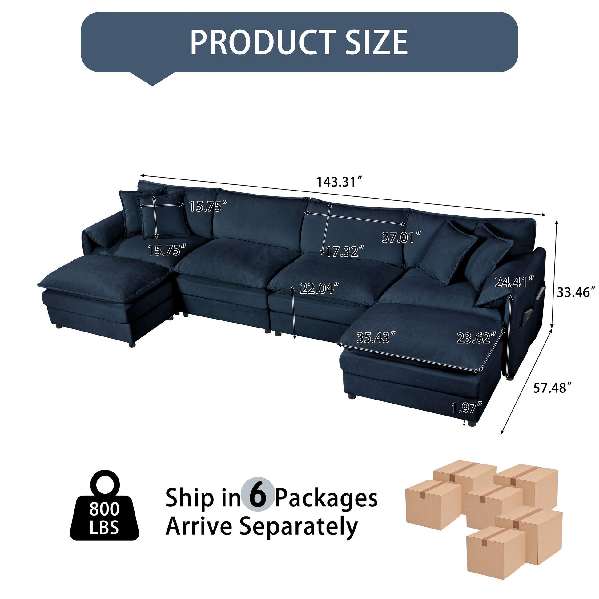 Modern Blue Chenille Sectional Sofa - Ultimate Comfort & Storage