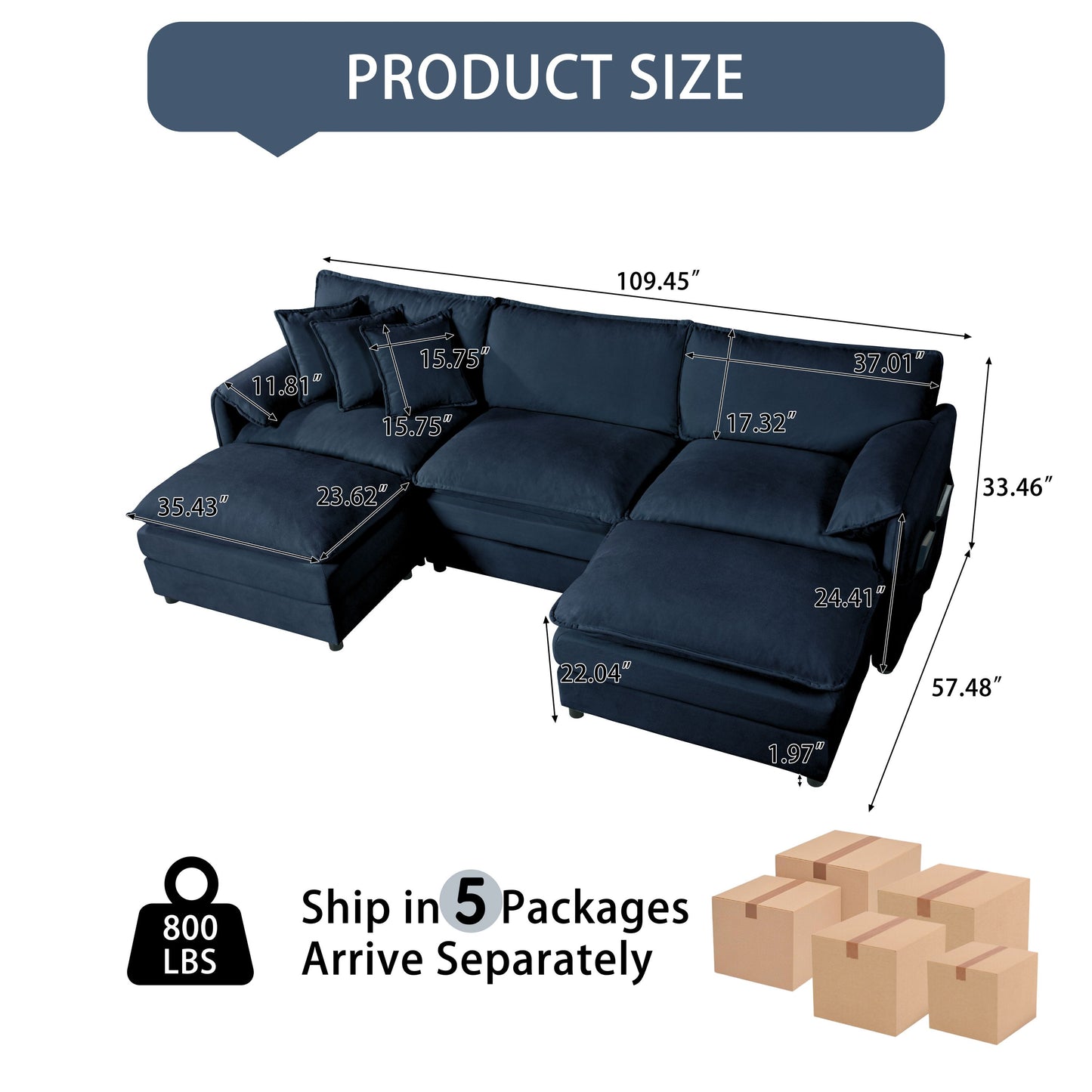 Modern Blue Chenille Sectional Sofa - Ultimate Comfort & Storage