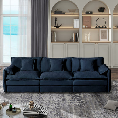 (Old:W3163S00017) Oversized Deep Seat Sectional Sofa, Modern Chenille Cloud Couch, Large 3 Seater Modular Sofa with 3 Pillows for Living Room Bedroom Apartment Office,DIY Combination,Chenille,Blue