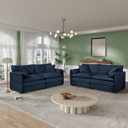 (Old:W3163S00035) Oversized Deep Seat Luxury 2 Piece Sofa Set, 2 Pieces of Loveseat Sofa, Modern Chenille Comfy Cloud Couches Set for Living Room Office with 4 Pillows,DIY Combination,Blue