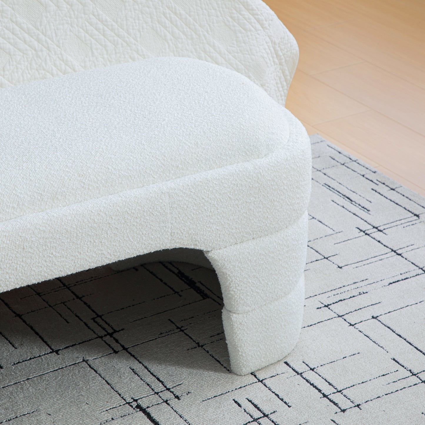 White Boucle Entryway Bench for Dining Room and Bedroom Storage