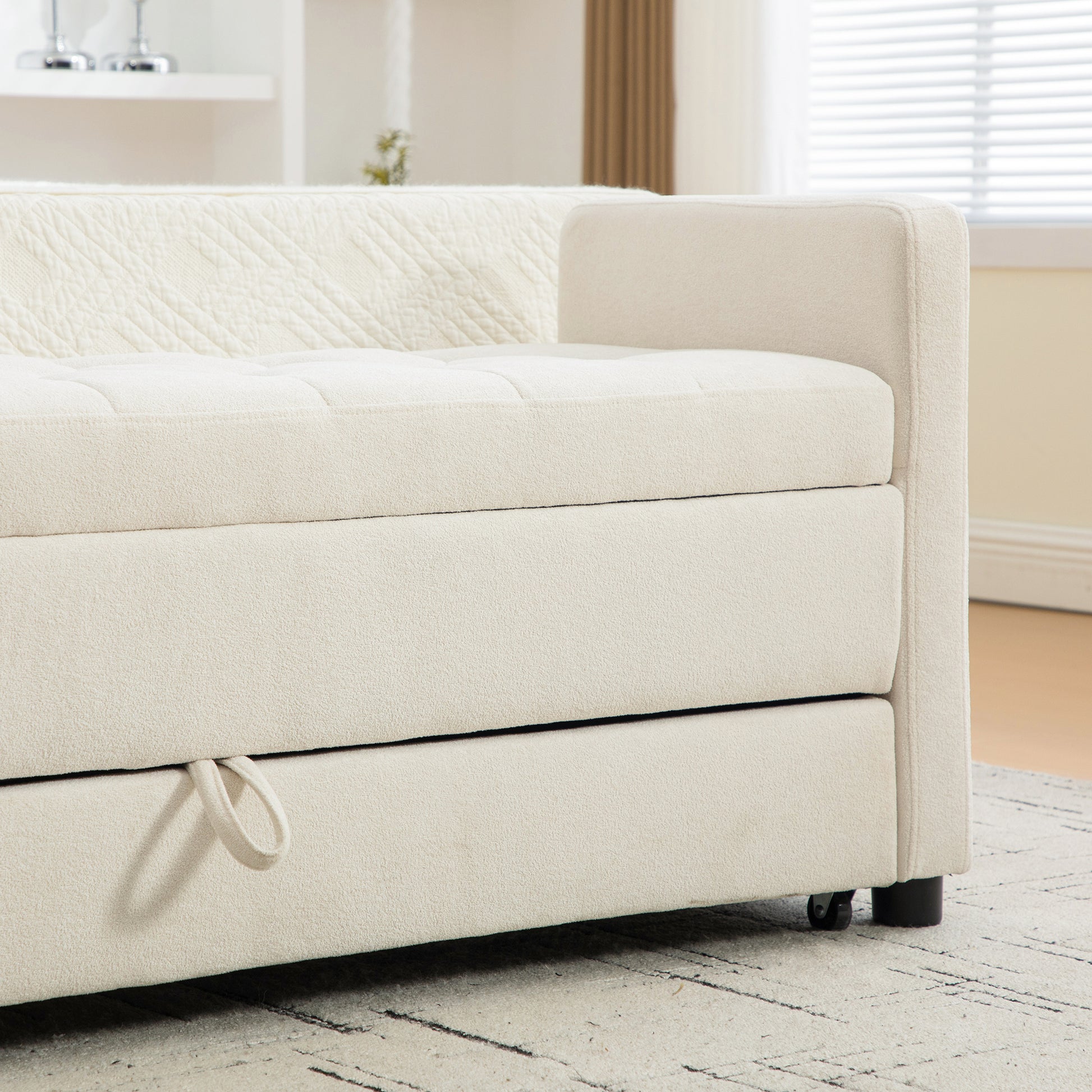 Beige Polyester Storage Bench - Bedroom Foot Storage for Living Room