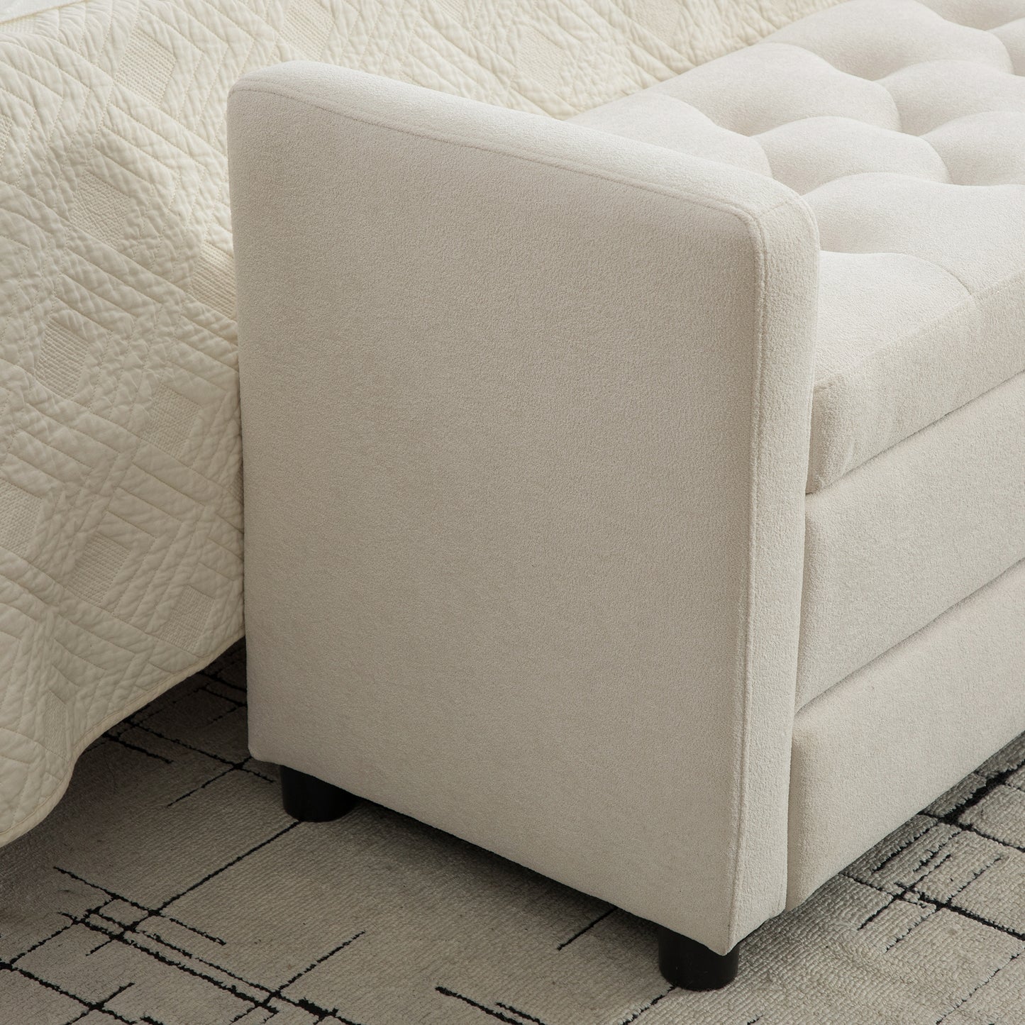 Beige Polyester Storage Bench - Bedroom Foot Storage for Living Room