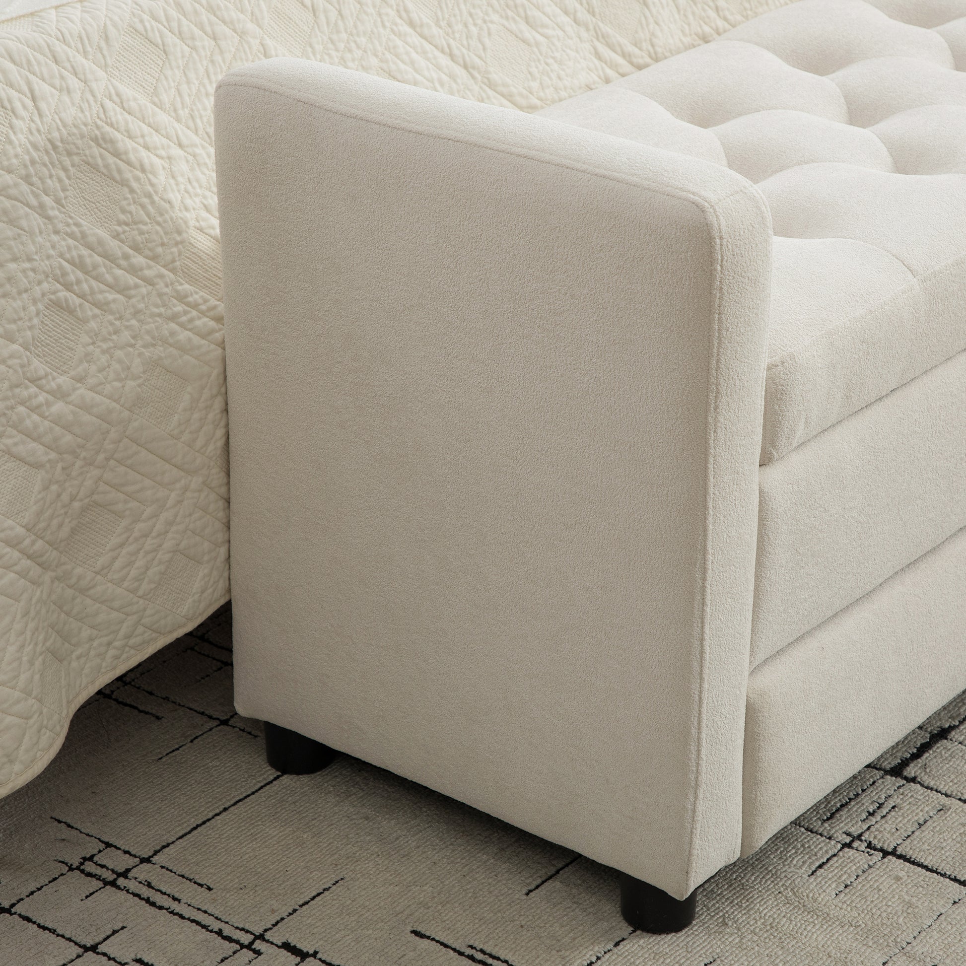 Beige Polyester Storage Bench - Bedroom Foot Storage for Living Room