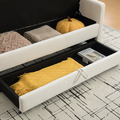 Beige Polyester Storage Bench - Bedroom Foot Storage for Living Room