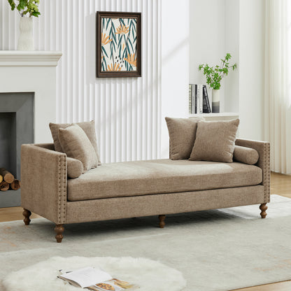 75'' Wide Upholstered Chaise Lounge - Taupe Chenille Sleeper Sofa
