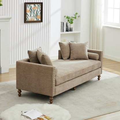 75'' Wide Upholstered Chaise Lounge - Taupe Chenille Sleeper Sofa