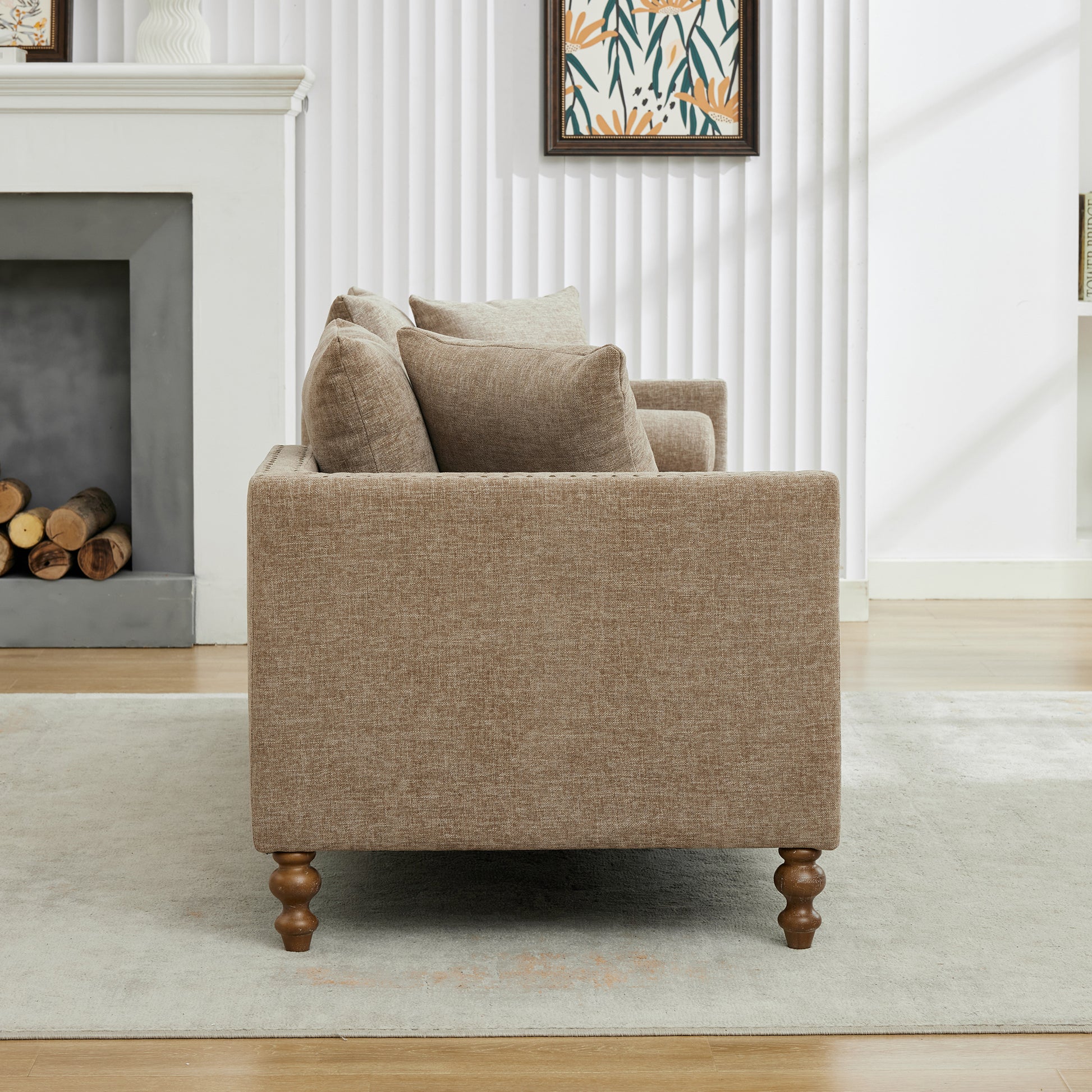 75'' Wide Upholstered Chaise Lounge - Taupe Chenille Sleeper Sofa