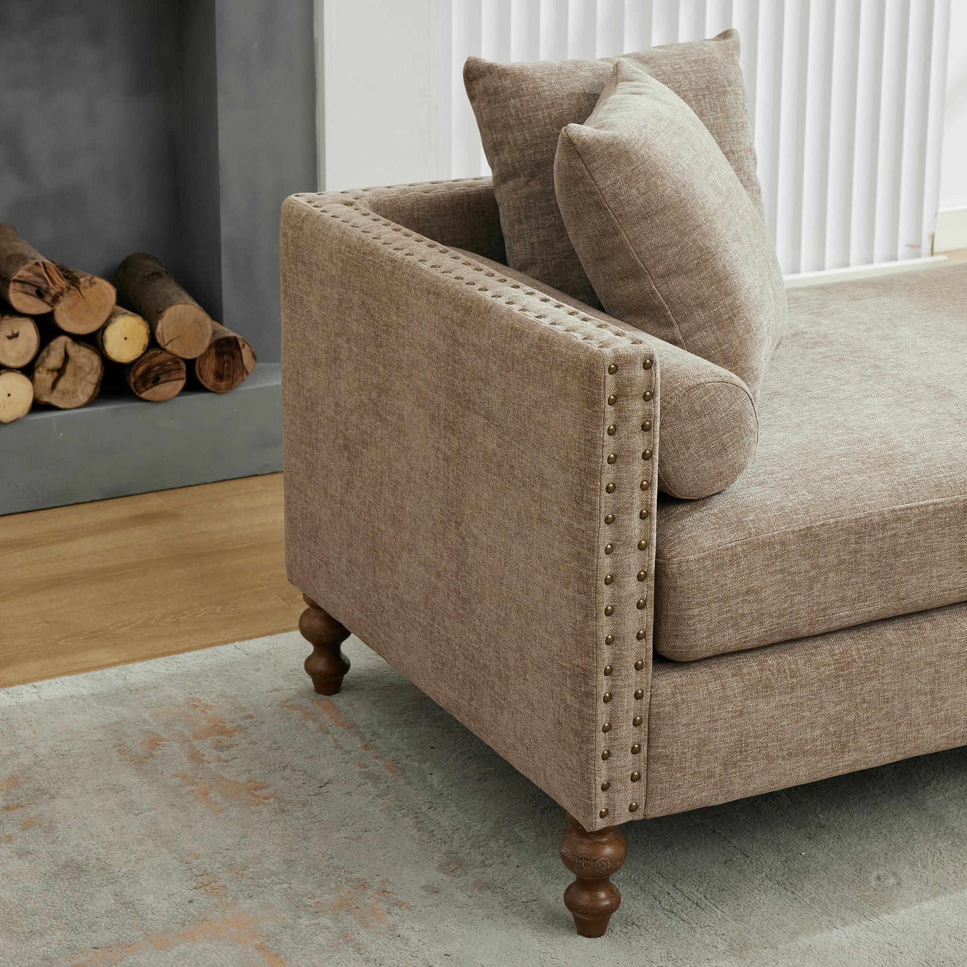 75'' Wide Upholstered Chaise Lounge - Taupe Chenille Sleeper Sofa