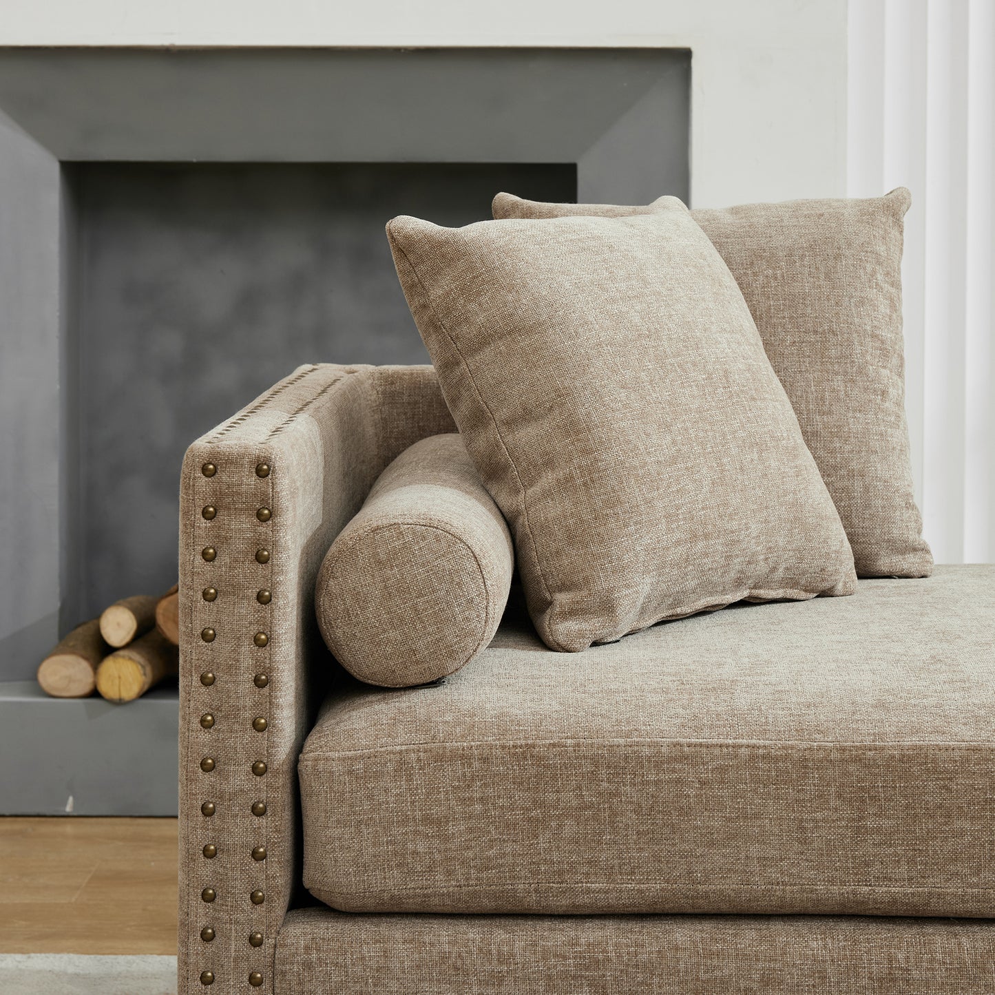 75'' Wide Upholstered Chaise Lounge - Taupe Chenille Sleeper Sofa