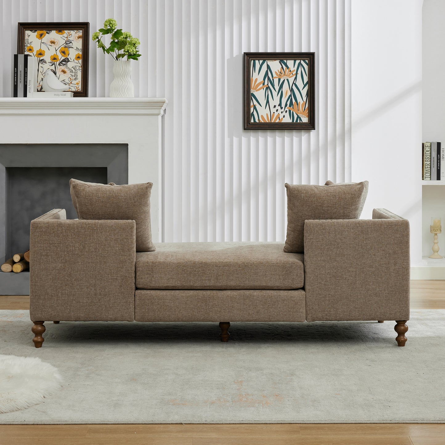 75'' Wide Upholstered Chaise Lounge - Taupe Chenille Sleeper Sofa