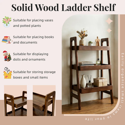 Mid-Century Walnut Solid Wood Ladder Shelf for Small Bedroom Storage
