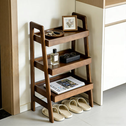 Mid-Century Walnut Solid Wood Ladder Shelf for Small Bedroom Storage