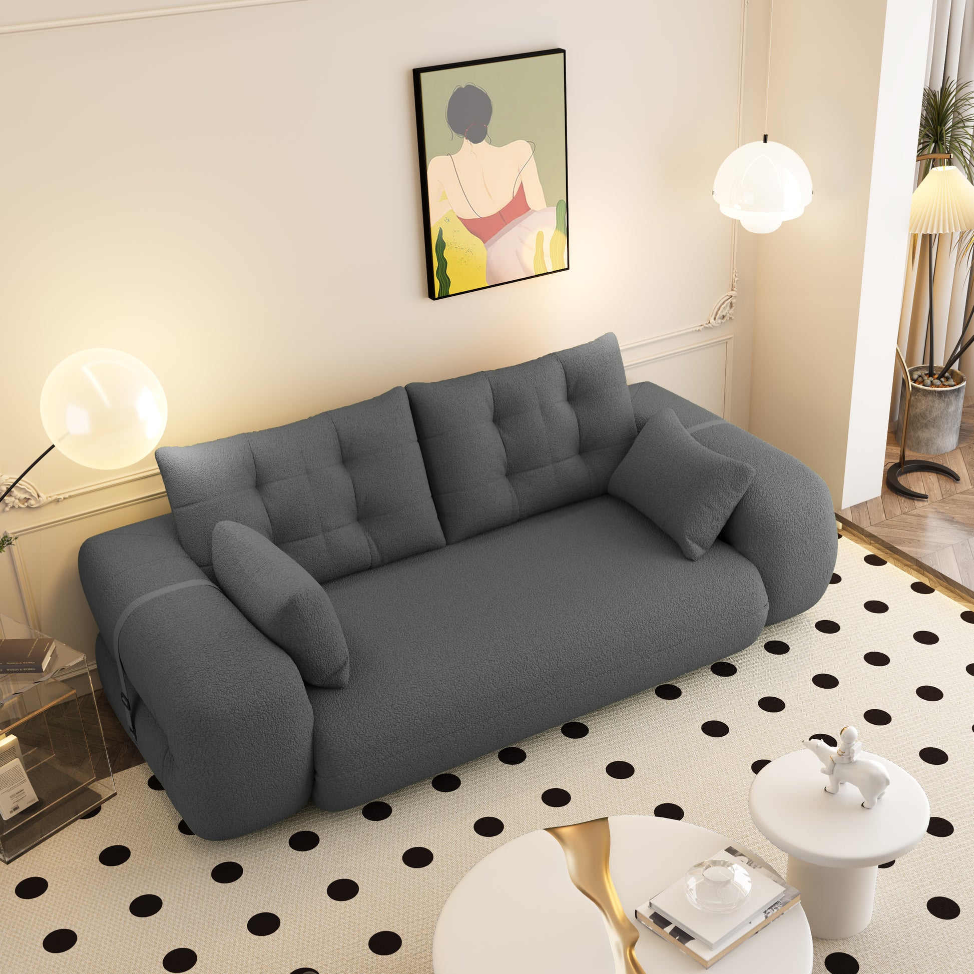 Human Dog Bed, Lazy Sofa Couch, 78.7" Multi-Functional Foldable Sofa Bed, 3-in-1 Teddy Fabric Foam-Filled Sleeper Sofa Bed for Living Room,Guest Bed,Playroom