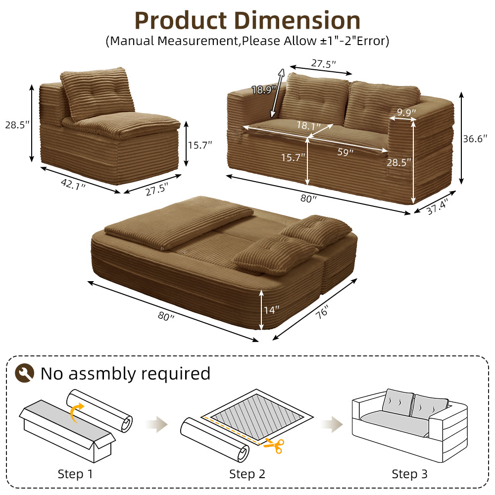 Camel Foam 3 Seat Convertible Sofa Bed for Living Room