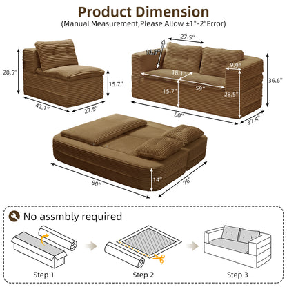 Camel Foam 3 Seat Convertible Sofa Bed for Living Room