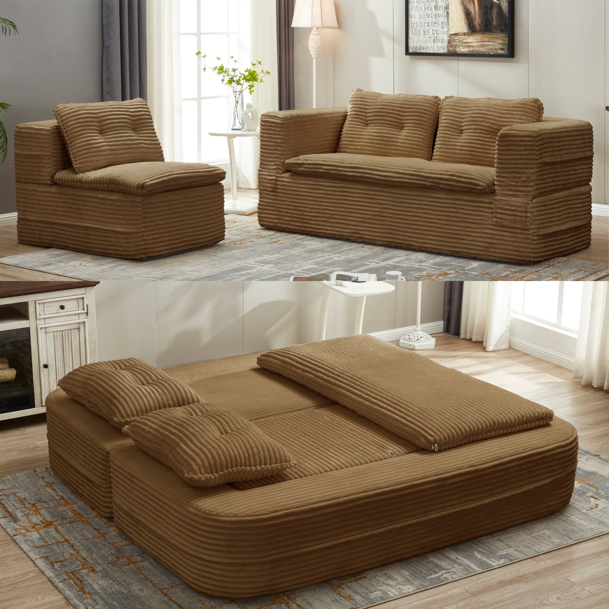 Camel Foam 3 Seat Convertible Sofa Bed for Living Room