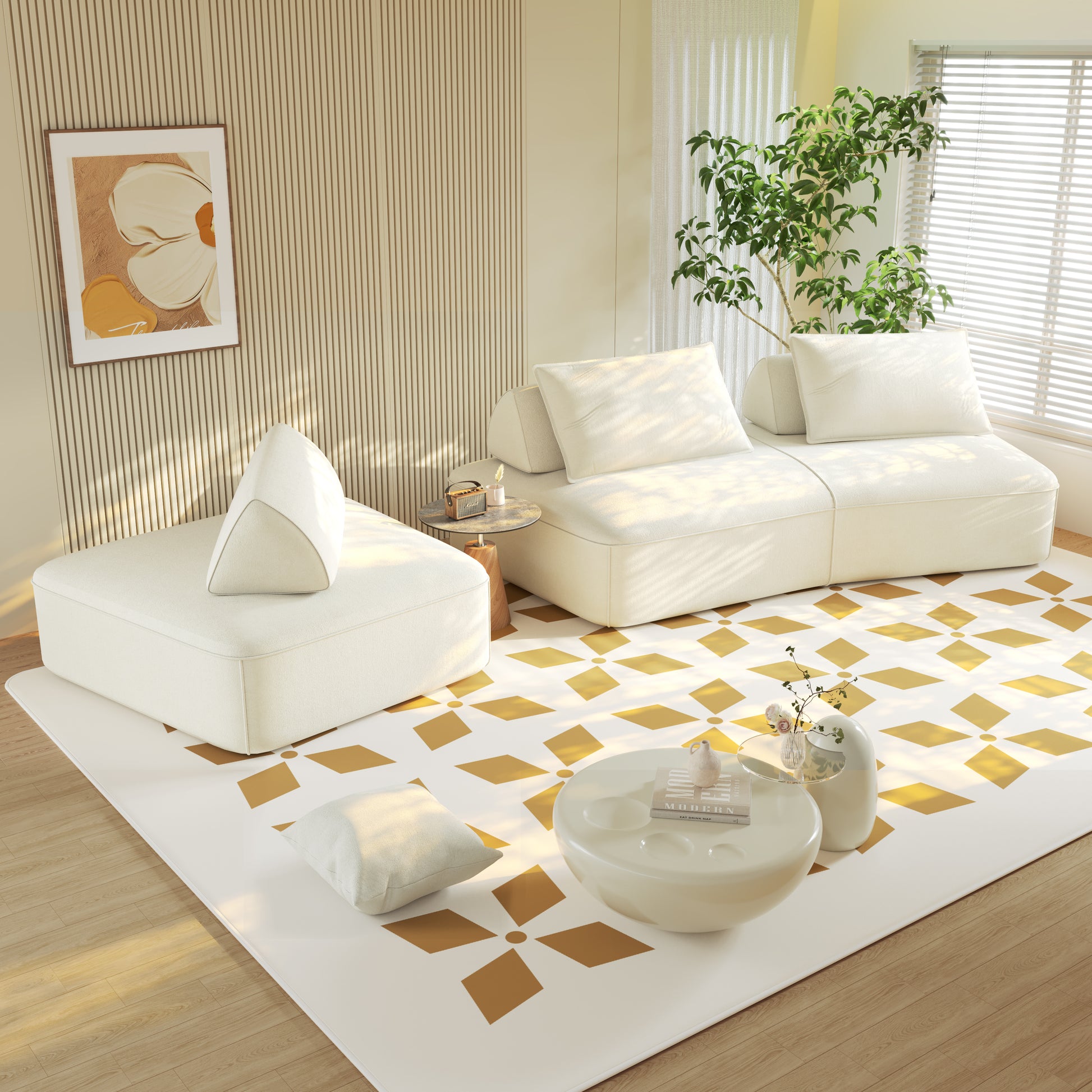 139" Beige Modular Sectional Sofa - Deep Seat Couch & Sofa Bed for Living Room