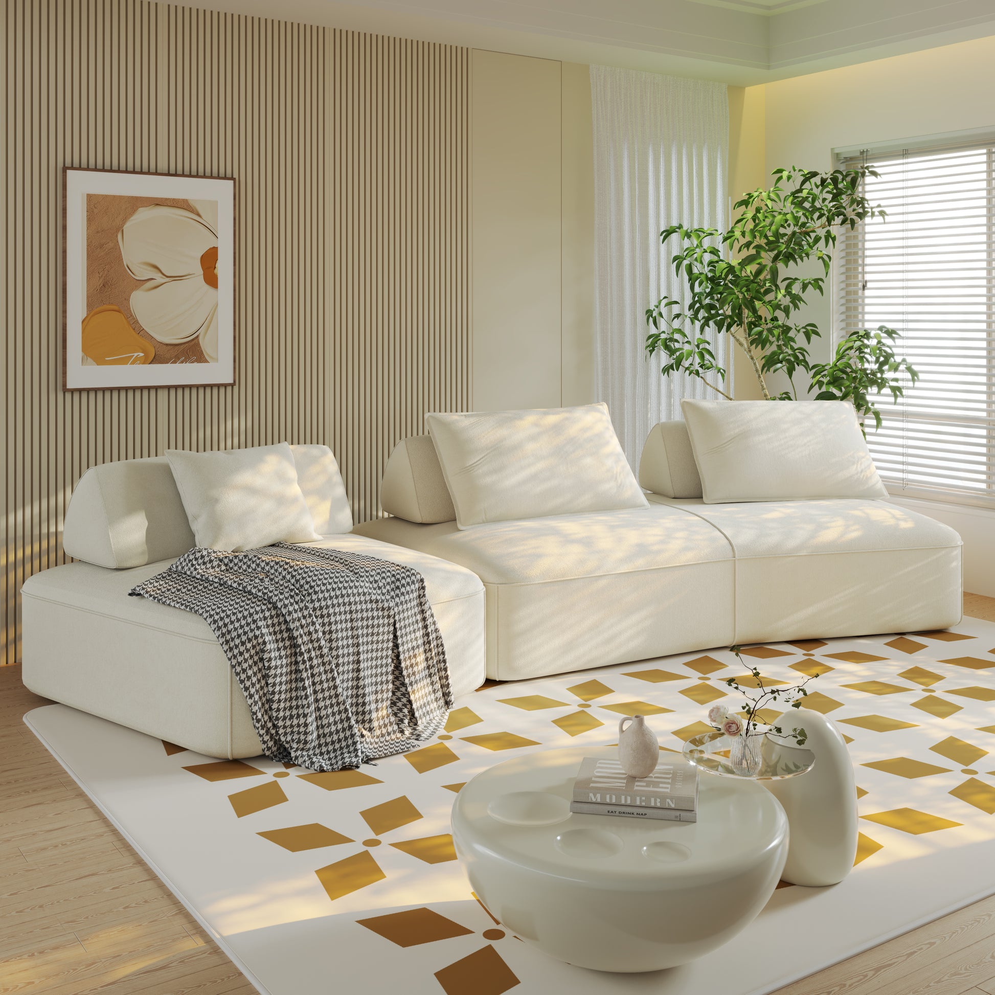 139"Modern Light Luxury Oversized Modular Sectional Sofa Set,DIY Upholstered Chenille Sofa w/ Removable Backrests&Soft Pillows,Deep Seat Couch&Sofa Bed for Living Room,Beige
(Old Sku:W3219S00001)