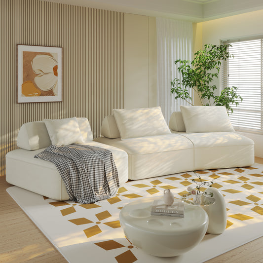 139"Modern Light Luxury Oversized Modular Sectional Sofa Set,DIY Upholstered Chenille Sofa w/ Removable Backrests&Soft Pillows,Deep Seat Couch&Sofa Bed for Living Room,Beige
(Old Sku:W3219S00001)