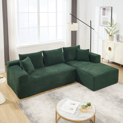 Modular Sectional Sofa Couches L-Shape Couch 2Seat Modular Sofa Memory Foam Sectional Couches for Living Room, Cloud Couch with Oversized Chaise (Green, Stripe (Right Facing Chaise))