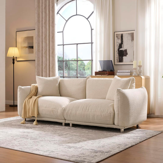 Sherpa Cloud Couch(Camel) , 87.4" Upholstered 3-Seater Loveseat Sofa, Modern Boucle Couch with 2 Pillows, Foam Filling & Sturdy Metal Legs for Living Room, Apartment