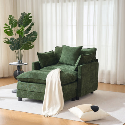 39.4" Modern Accent Chair with Ottoman, Living Room Club Chair Chenille Upholstered Armchair , Reading Chair for Bedroom, Green Chenille