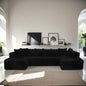 130" Boneless Couch, Cloud Couch Sectional, Corduroy Sofa for Living Room, U Shaped Modular Sofa with Chaise, No Assembly, 4 Seats Oversized,Black.(Old Sku:W3276S00015)