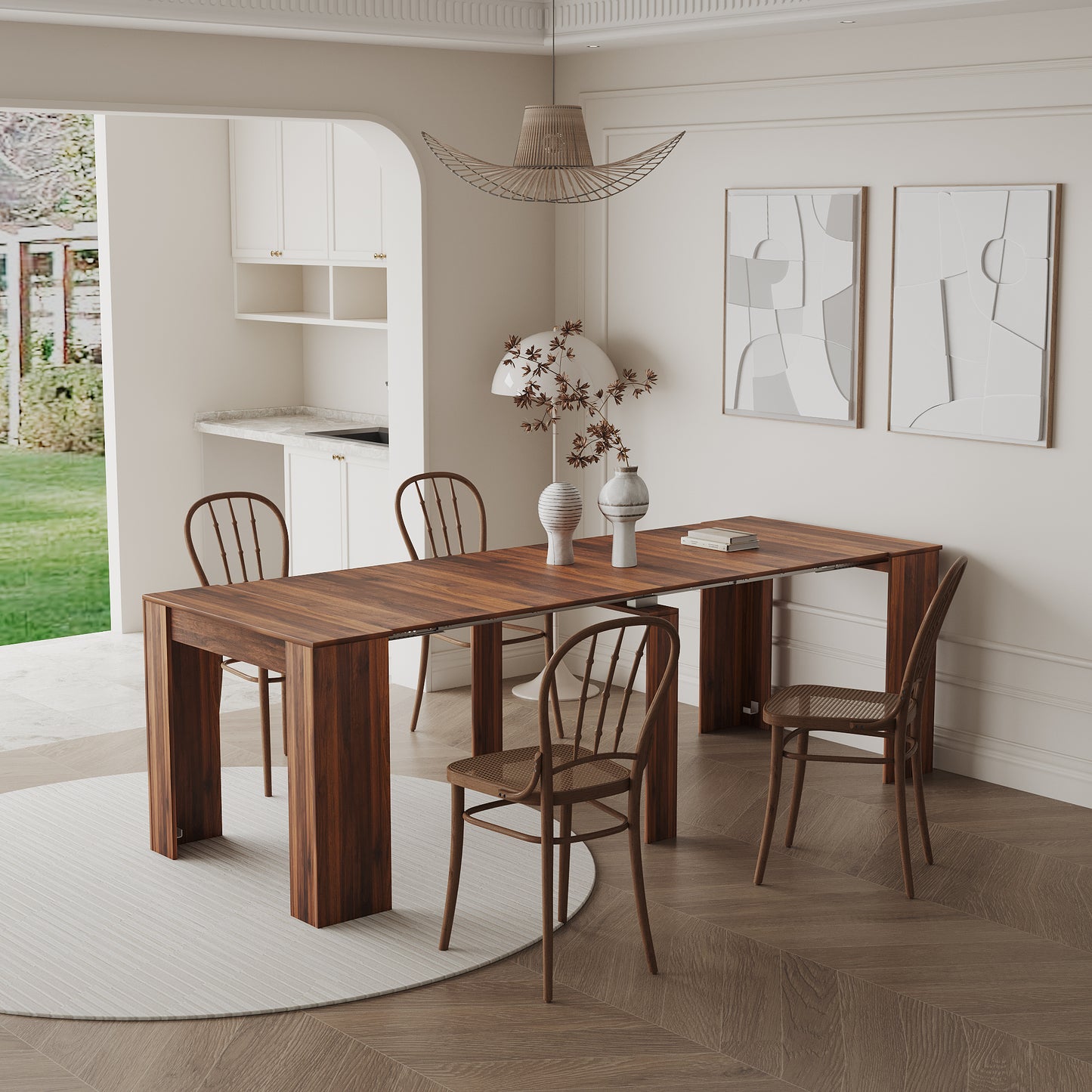 Walnut Extendable Console Table - 70" Dining Table for Dining Room