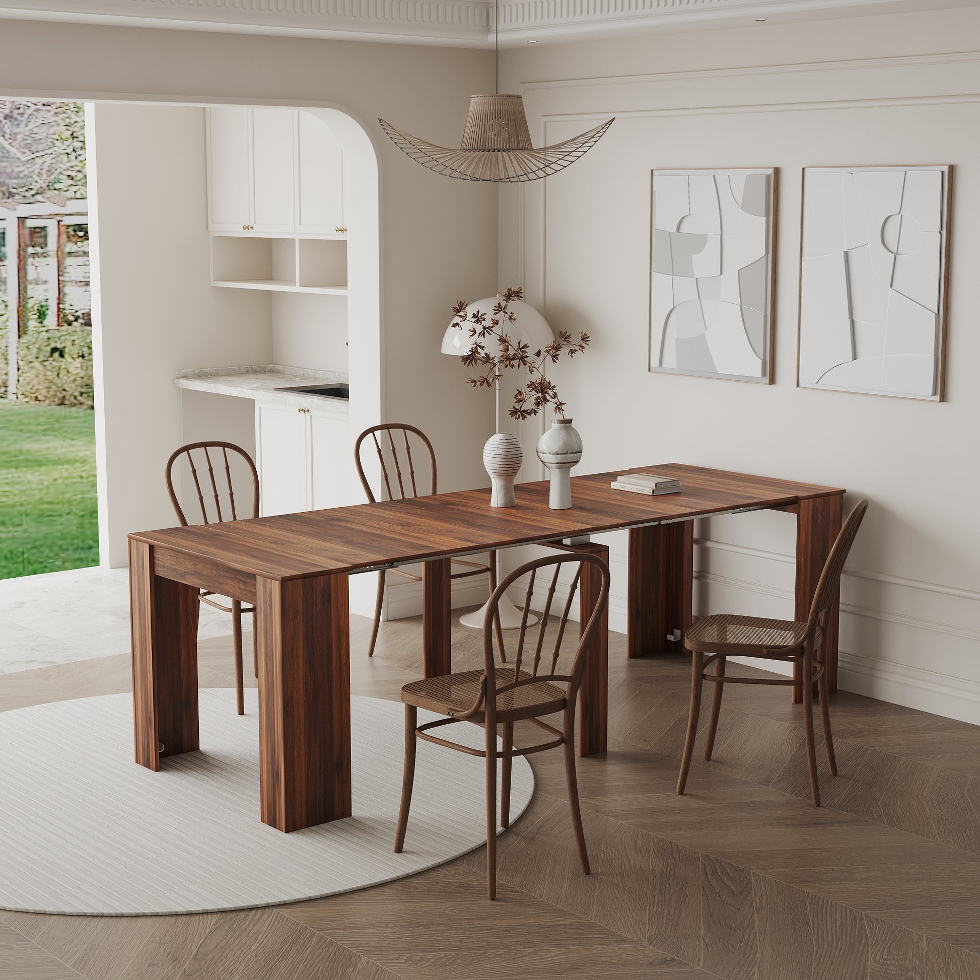 Walnut Extendable Console Table - 70" Dining Table for Dining Room