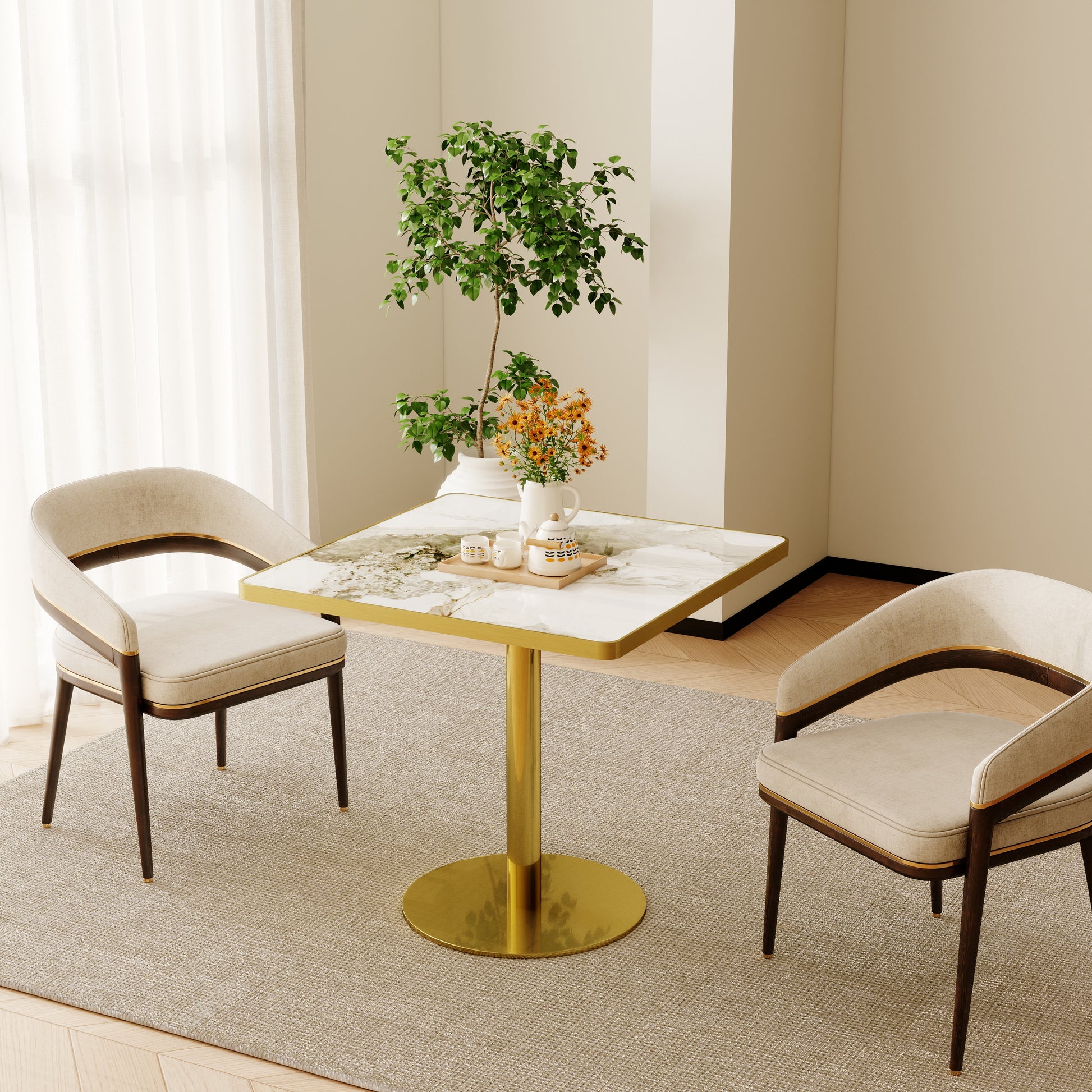 Square Modern Dinning Table 31.5 inches Bistro Table Tulip Table with Faux Marble top,Easy Assemble,Sturdy Metal Frame Diameter