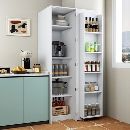 White Kitchen Pantry Cabinet - 5 Shelves Storage