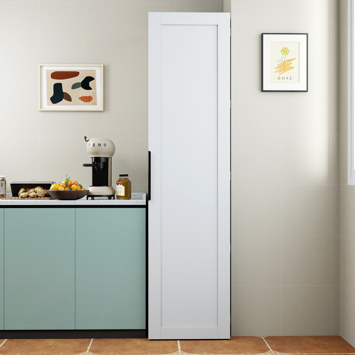 White Kitchen Pantry Cabinet - 5 Shelves Storage