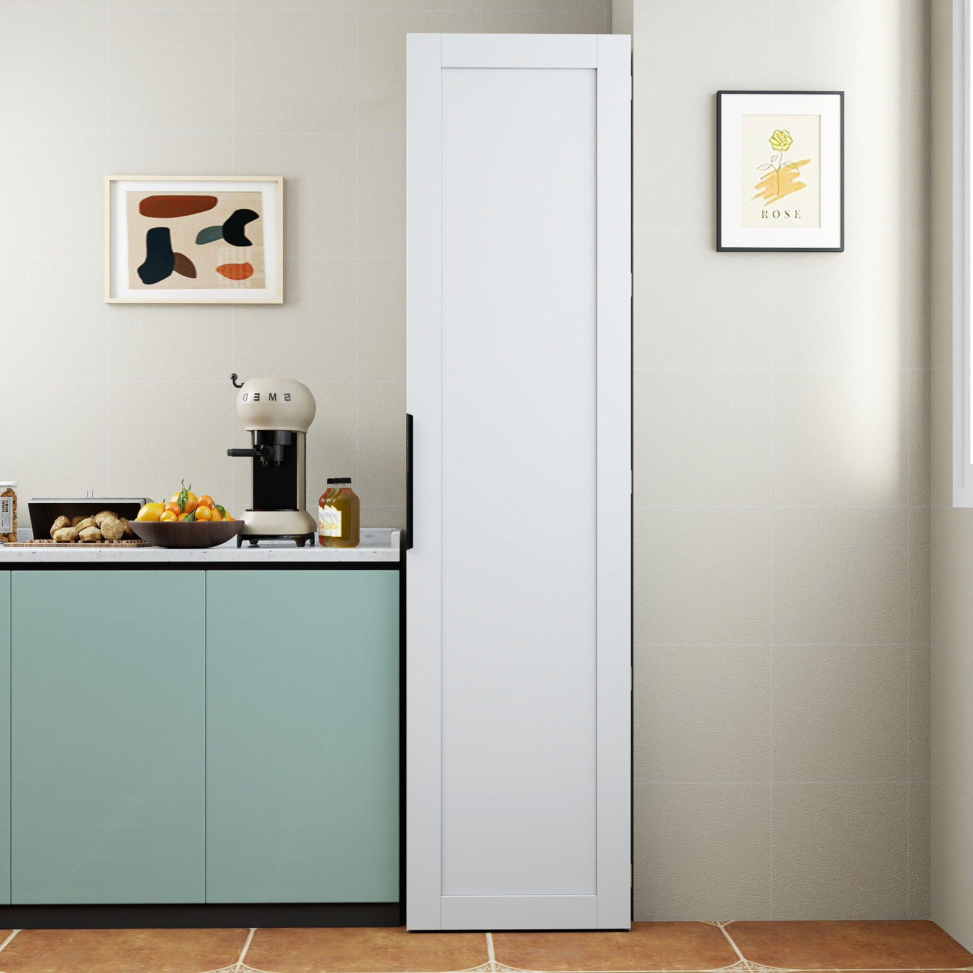 White Kitchen Pantry Cabinet - 5 Shelves Storage