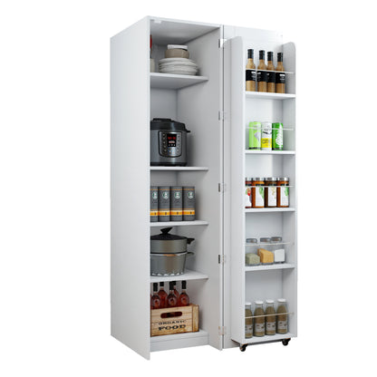 White Kitchen Pantry Cabinet - 5 Shelves Storage