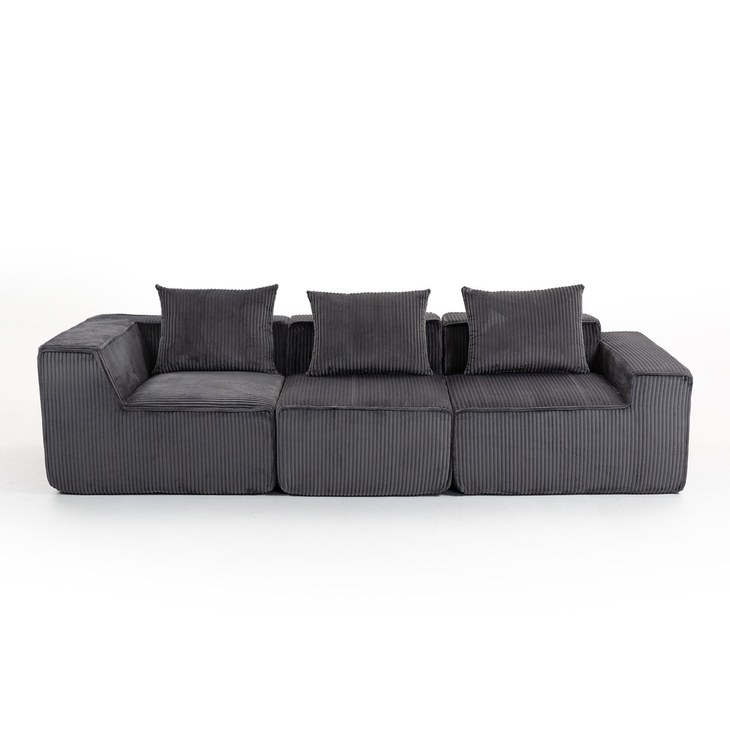 Grey Corduroy 3-Seat Sofa - Soft Foam Cushions, Casual Style for Living Room