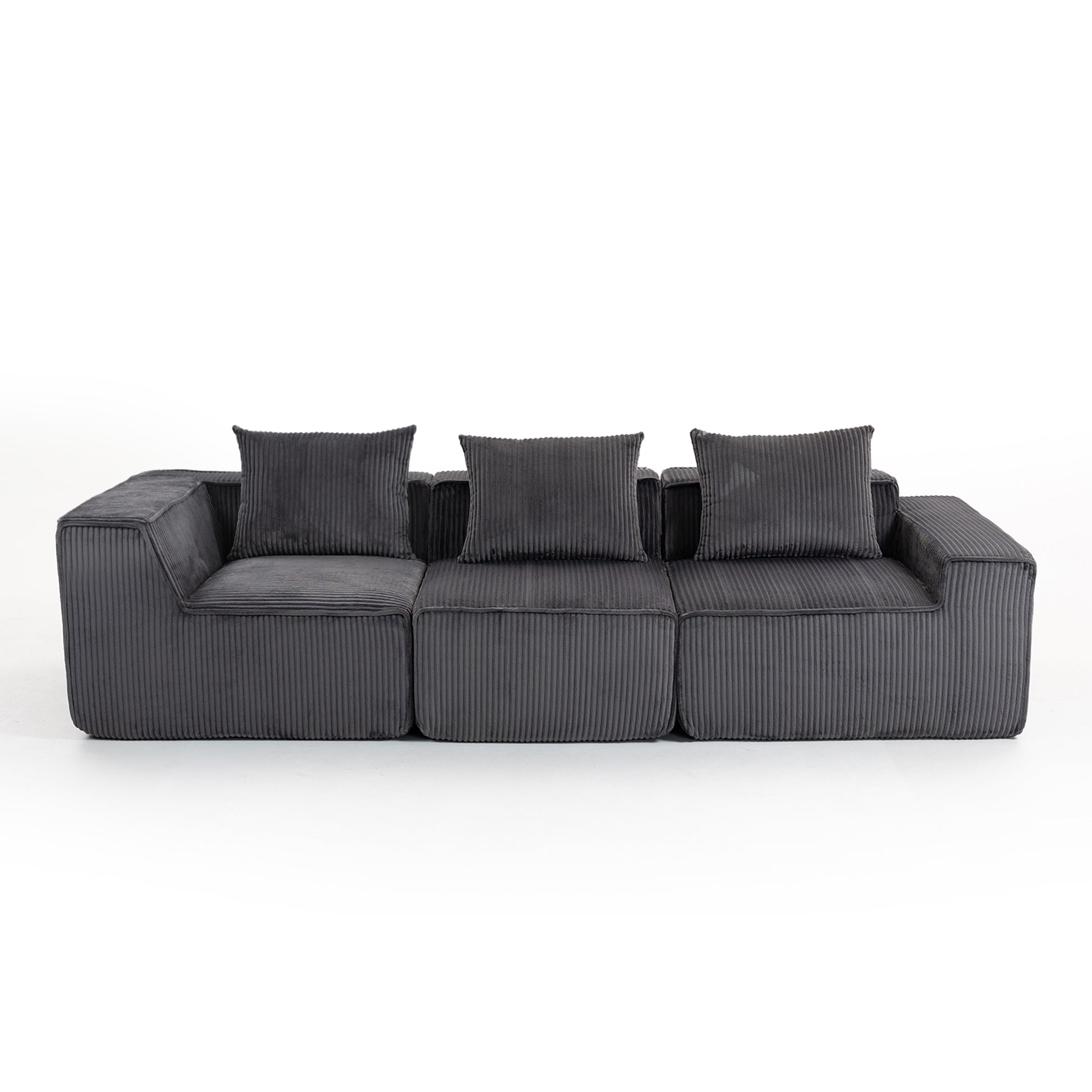 Grey Corduroy 3-Seat Sofa - Soft Foam Cushions, Casual Style for Living Room